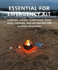 Compact Tabletop Fire Pit With Holder And Extinguisher For Camping And Smores on beach at dusk, flames visible