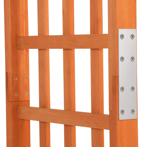 Close-up of 7Ft Wood Garden Arch Trellis For Climbing Plants And Ceremony Backdrop with sturdy metal support bracket