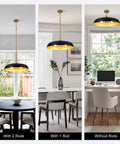 puncoll 20.5" Black and Gold Chandelier, 3-Light Dome Large Pendant Light in various hanging heights.