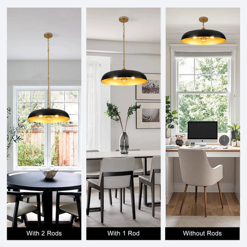 puncoll 20.5" Black and Gold Chandelier, 3-Light Dome Large Pendant Light in various hanging heights.