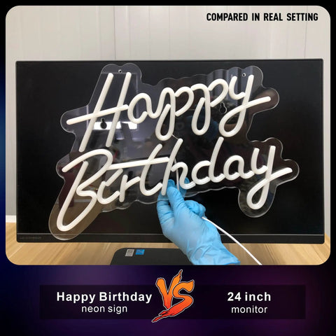 Decked Out Birthday Neon Sign Wall Decor With Dimmable USB Power Switch Reusable White Neon Light 17x12 inches on monitor