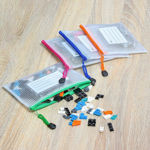 12 Pack Mesh Zipper Pouches With Label Pockets For Office Home And Travel Waterproof A6 Size File Bags storing small plastic pieces