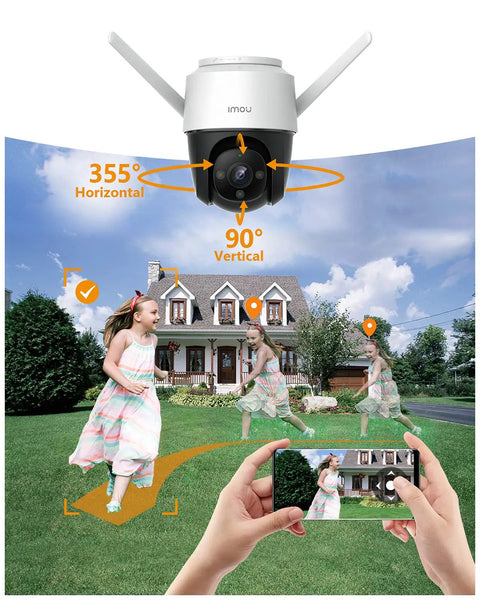 Outdoor Security Camera With Floodlight And Two Way Talk, 4MP QHD Pan Tilt 2.4G WiFi tracking child in yard with phone app