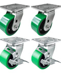 Heavy Duty 4 Inch Caster Set With Polyurethane Cast Iron Wheels That Roll Like Butter And Leave Zero Scratches Includes Dual Swivel Brake Units