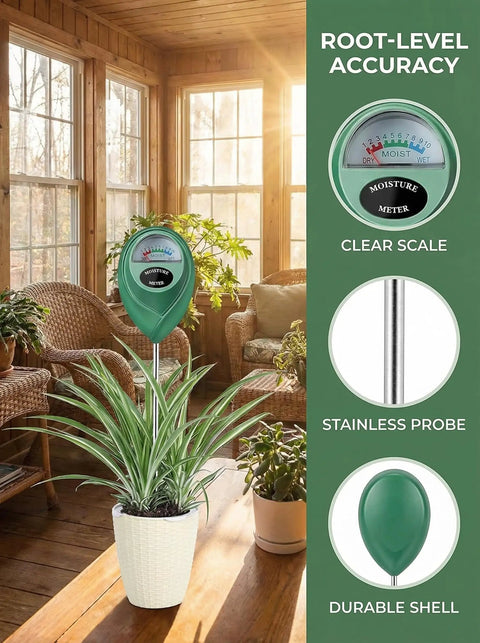 Moisture Meter For Plants No Batteries Needed Garden Water Monitor With Hygrometer Dial For Indoor And Outdoor Gardening Tools For Plant Fam To Prevent Overwatering And Underwatering And Promote Healthier Growth, green meter in potted plant