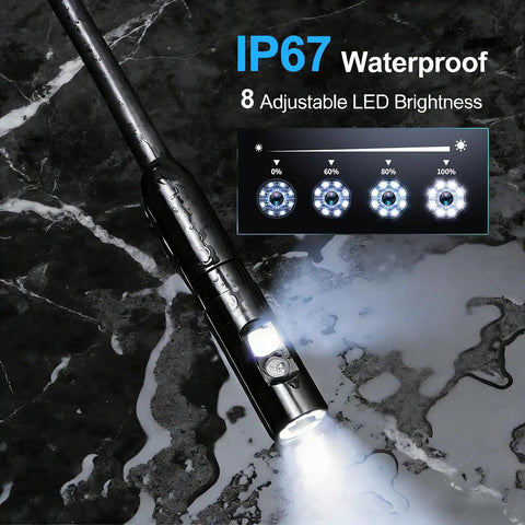 Endoscope Camera With Light 1920P HD Three Lens Borescope for hard to reach spots, IP67 waterproof, 8 LED on wet surface.