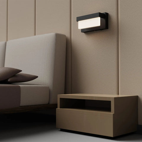 Modern Sleek Black Wall Sconce With On Off Switch 8 Inch LED Wall Lamp Acrylic White Lampshade 4000K Daylight Glow for bedroom