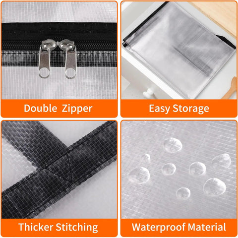 6 Pack Clear Storage Bags For Comforters, Clothes And Bedding With Zipper And Reinforced Handles, Easy Moving, Waterproof Material