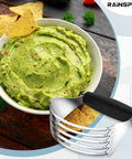 Pro Grade Heavy Duty Pastry Blender With Stainless Steel Blades next to bowl of guacamole and tortilla chips