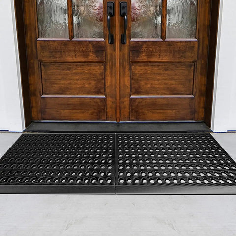 Heavy Duty Outdoor Doormat With All Weather Waterproof Construction Non Slip Drainage Entry Mat at wooden door entrance