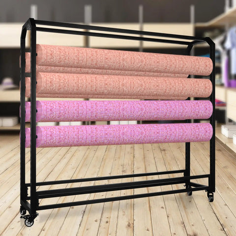 Adjustable Hanging Rod Bracket Floor To Ceiling Display Rack For Quilting Fabric Storage with fabric rolls indoors