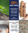 Comparison of Eco Friendly 12x150ft Packing Paper With Rope And 20 Fragile Stickers to bubble wrap with environmental benefits listed.
