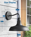 Gooseneck Barn Light Outdoor Wall Lantern Matte Black Exterior Sconce With Gold Interior Vintage Farmhouse Vibe size display