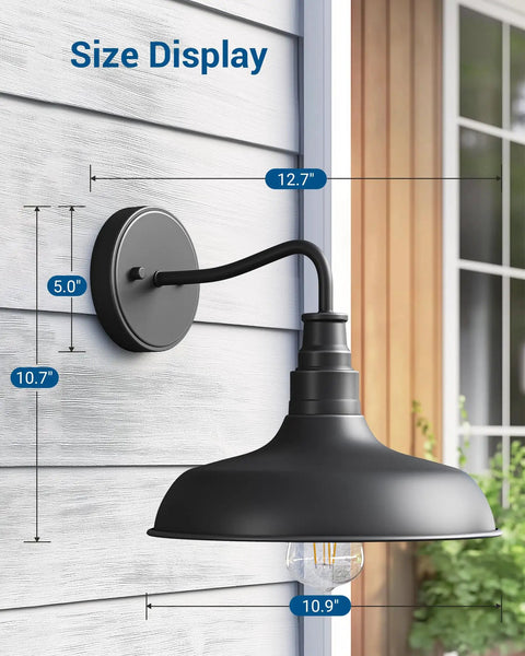Gooseneck Barn Light Outdoor Wall Lantern Matte Black Exterior Sconce With Gold Interior Vintage Farmhouse Vibe size display