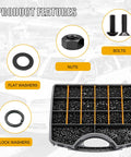 Massive 4065 Piece Metric Screw Assortment Kit With M2 M3 M4 M5 Hex Socket And Flat Head Screws, Nuts, Washers, Lock Washers, And Hex Wrenches, 34 Common Sizes From 6mm To 30mm For DIY Electronics RC And Home Projects. Assorted black fasteners tray