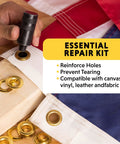 Professional Grommet Kit For Three Eighths To One Half Inch Brass Grommets For Tarp Repair And Canvas Reinforcement being demonstrated