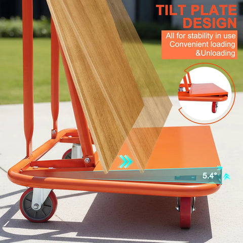 Heavy Duty Glass Flatbed Handcart With Detachable Plasterboard Panels, tilt plate design for loading stability
