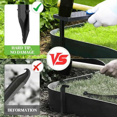 Heavy Duty Plastic Garden Stakes Set For Yard Fencing And Lawn Edging showing comparison of non-slip design