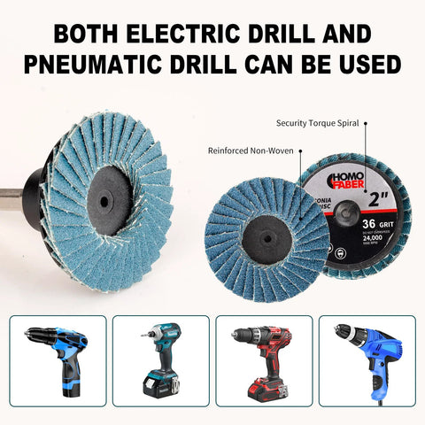 Three HOMO FABER 2-inch flap discs for die grinder with 1/4-in arbor; blue abrasive sanding discs