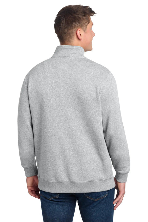 Back view of Unisex Quarter Zip Fleece Pullover Sweatshirt For Men And Women, Gym Ready Lightweight Zip Up Jacket in gray