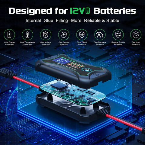 10 Amp 12 Volt MPPT Solar Charge Controller with internal circuit board designed for 12V batteries, showcasing protection features