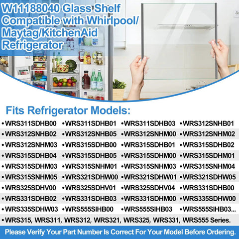 Upgraded Refrigerator Glass Shelf Replacement For WRS312 WRS315 WRS321 WRS325 Series Tempered Glass Upper Fresh Food Shelf 16-3/8 Inches X 17-3/8 Inches W11188040 W11135529 AP6286990 Fits Upper Shelf Only