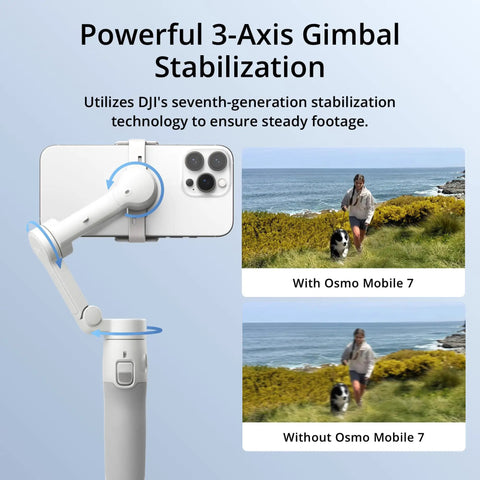 Osmo Mobile 7 Gimbal Stabilizer For iPhone And Android with Built-In Tripod showcasing stabilization differences