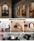 Battery Operated Wall Sconce 2 Pack, Rechargeable Wall Lights for Bedroom showing adhesive installation steps on a wall.
