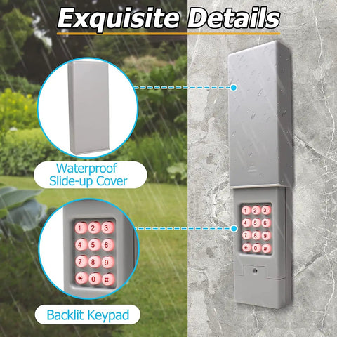 Keyless Wireless Garage Door Keypad For 310 315 390 MHz Openers Learn Button Compatible Waterproof with Slide-up Cover