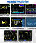 Handheld Digital Oscilloscope Kit With 2 Channel Input, 120MHz Bandwidth, showing multimeter and waveform options