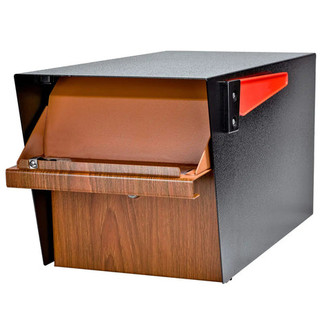Wood Grain Curbside Locking Mailbox Built Tough Steel USPS Approved Anti Identity Theft Security 14 To 16 Gauge Welded Construction