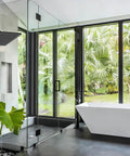 Easy Install Square Shower Arm And O Ring Flange 6 Inch Solid Brass Matte Black Wall Mount Extension in modern bathroom