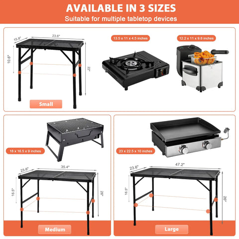 Lightweight Mesh Camping Table With Adjustable Height For Camp Cooking And BBQ Portable Small Folding Metal Outdoor Table chart