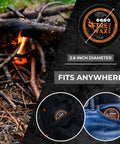 Waterproof Tinder Fire Wax For Wet Wood And Emergency Kits 60g Tin, shown in backpack, pocket, and lighting fire.