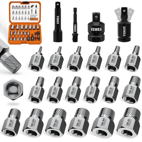 22-Piece Screw Extractor Set For Stripped Bolts And Nuts, Multi-Spline Easy Out Remover Kit With Three-Eighth Inch Drive displayed