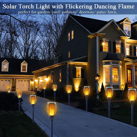Solar Torch Lights With Flickering Flame For Outdoor Yards And Pathways lighting a driveway at night, easy ground stakes