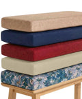 Stack of custom bench cushions for indoor and outdoor furniture, built to fit any shape or size, high density foam with piping.