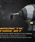 2 Inch Magnetic T30 Torx Bits Set attached to impact driver, highlighted text 'Magnetic Torx Bit'