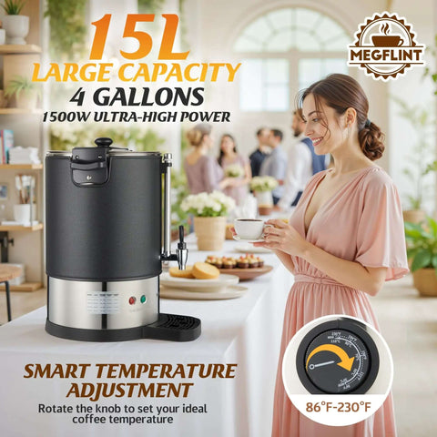 100 Cup Coffee Maker Urn For Events And Catering Large Double Wall Stainless Steel Percolator in use at event with guests