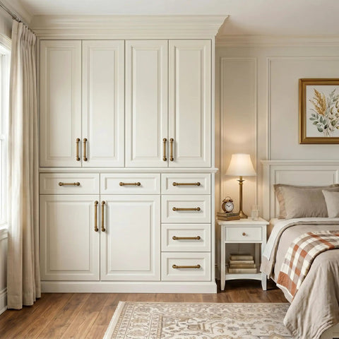 Bedroom cabinets with 10 Pack Antique Brass Cabinet Pulls, 5 Inch Length, Heavy Duty Zinc Alloy Drawer Handles for Kitchen Cabinets and Doors, Built To Last No Fuss Install.