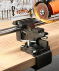 Beefy Heavy Duty Bench Vise Four And A Half Inch Table Vise With Two In One Soft Jaws And A 270 Degree Swivel Base For Woodworking Home Workshop Welding And DIY Projects Clamps To Table Or Attaches To Your Workbench, clamped to a wood workbench with pipe