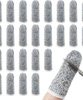 20 Piece Cut Resistant Finger Cots And Finger Sleeves Reusable Thumb Protectors in use with scissors, 2.2 inch size, HPPE material.
