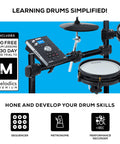 Command Mesh SE Electronic Drum Kit control panel and snare pad detail with 100 free drum lessons offer highlighted