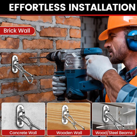 Tough As Nails Heavy Duty 304 Stainless Steel Pad Eye Snap Hooks For Ceiling Mounts M5 Threading installation on brick wall.