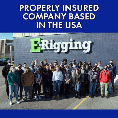 Group of employees in front of E-Rigging building, highlighting teamwork for Professional Grade Heavy Duty Hoist Ring Lifting Gear.