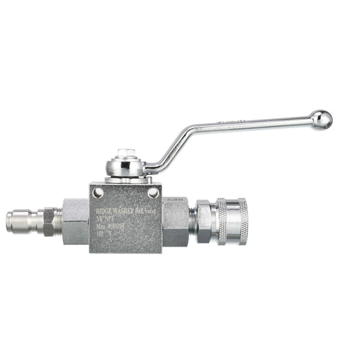 RIDGE WASHER high-pressure ball valve with lever, chrome finish, 3/8 in quick-disconnect fittings