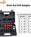 Rivet Nut Drill Adapter Kit Three Eighths Inch Power Setter for Drills in a hard case with interchangeable mandrels