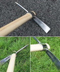 Double Headed Stainless Steel Pick Axe And Mattock With Wooden Handle Heavy Duty Garden Tool Two Piece Set on grass and concrete