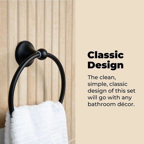 4 Piece Bathroom Hardware Set With 24 Inch Towel Bar Sleek Matte Black Finish Modern Round Design Wall Mount Kit With Towel Ring