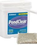 Easy To Use Beneficial Bacteria Pond Clarifier Packets For Clear Water, 12 Count, Fast, Lasting Results With A No Fuss Dose For Your Pond And A Cleaner, Healthier Ecosystem., white bucket with PondClear label and clear packet